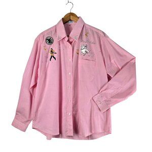 Rock N Roll Women's Shirt 50's Elvis Pink White Stripe XL Button-Up Long Sleeve